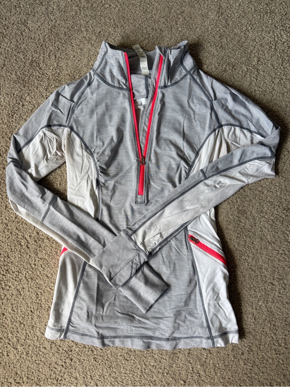 Women's Grey Quarter-Zip LuluLemon Jacket with Pink Trim and Lace Mesh detail